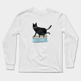 Cartoon black cat with cat litter box and the inscription "let it snow". Long Sleeve T-Shirt